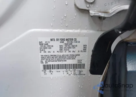 2015 Ford Edge Titanium из США, поврежденный, VIN 2FMPK4K92FBB76398